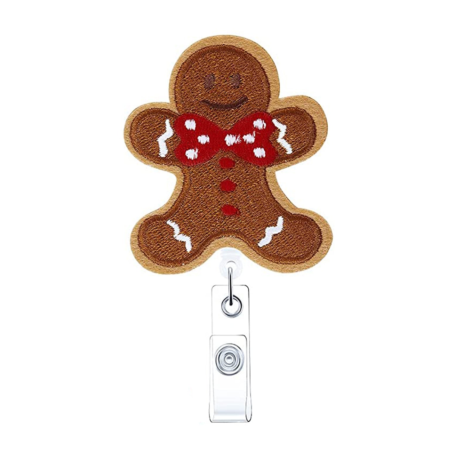 Wholesale ABS Christmas Felt Fabric Embroidered Gingerbread Man Christmas Tree Badge Scroll Extendable Keychain